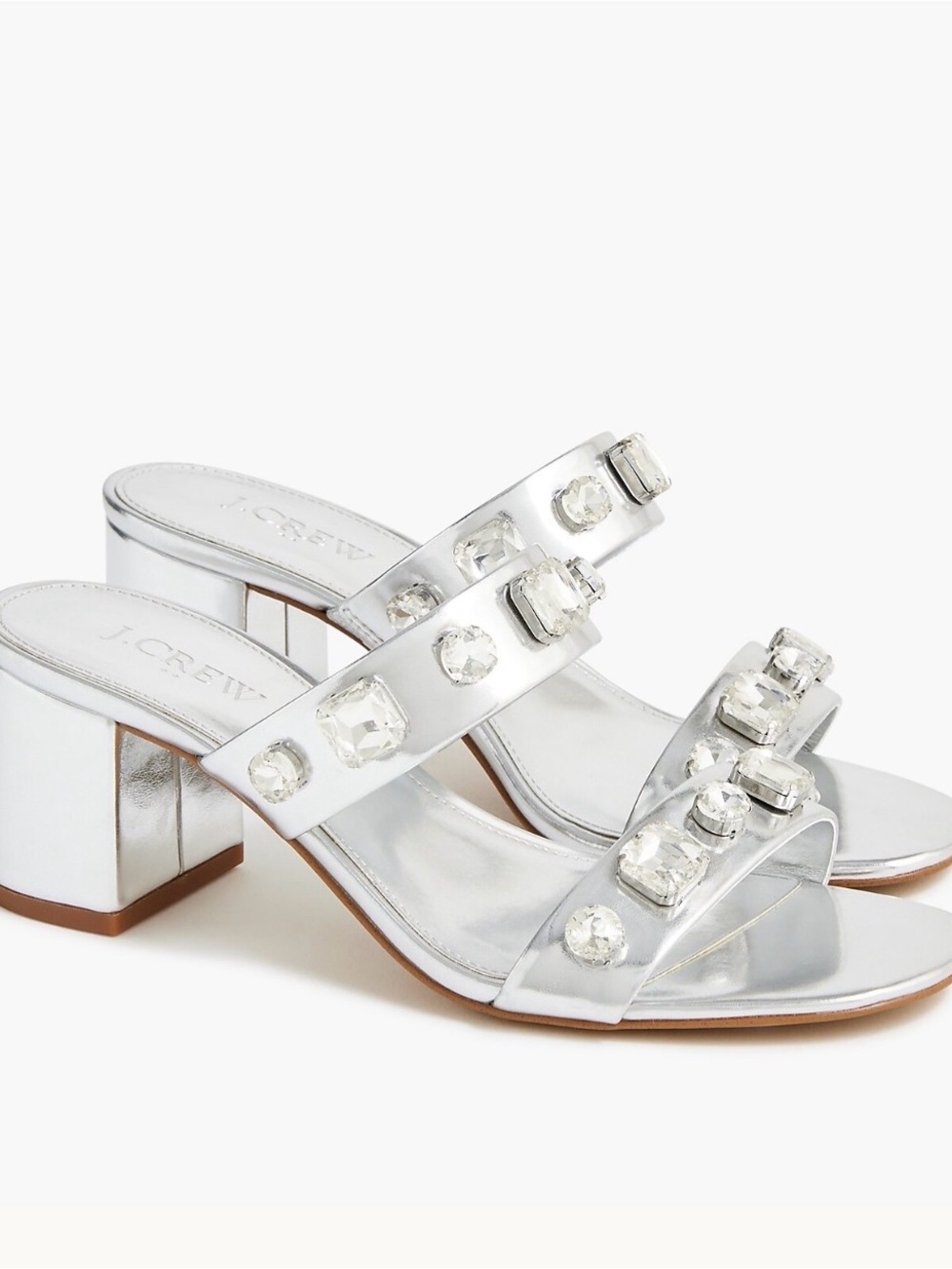 J. Crew Silver Jeweled Block Heel Mules